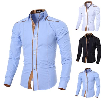 

Men's Stylish Casual Slim Fit Long Sleeve Turn-down Collar Flanger Shirt Top New Arrival