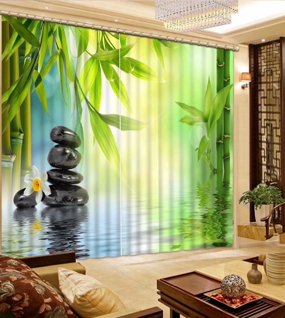 Modern Bamboo Curtains Thick Polyester/Cotton Photo Curtains Living room Bedroom Window Blackout Curtains