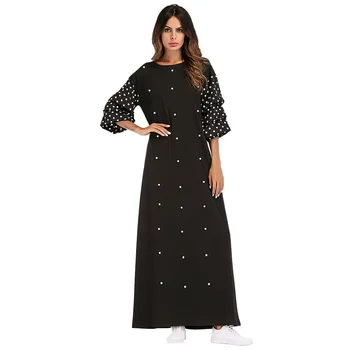 

Women Muslim Dress O Neck Plus Size 4XL Beading Polka Dot Dress Turkish Islamic Clothing Dubai Middle East Moslim Jurken