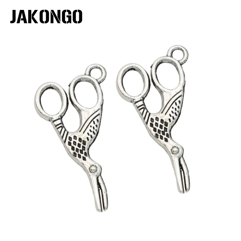 Jakongo Antique Silver Plated Birds Scissors Charms Pendant For Jewelry Making Bracelet