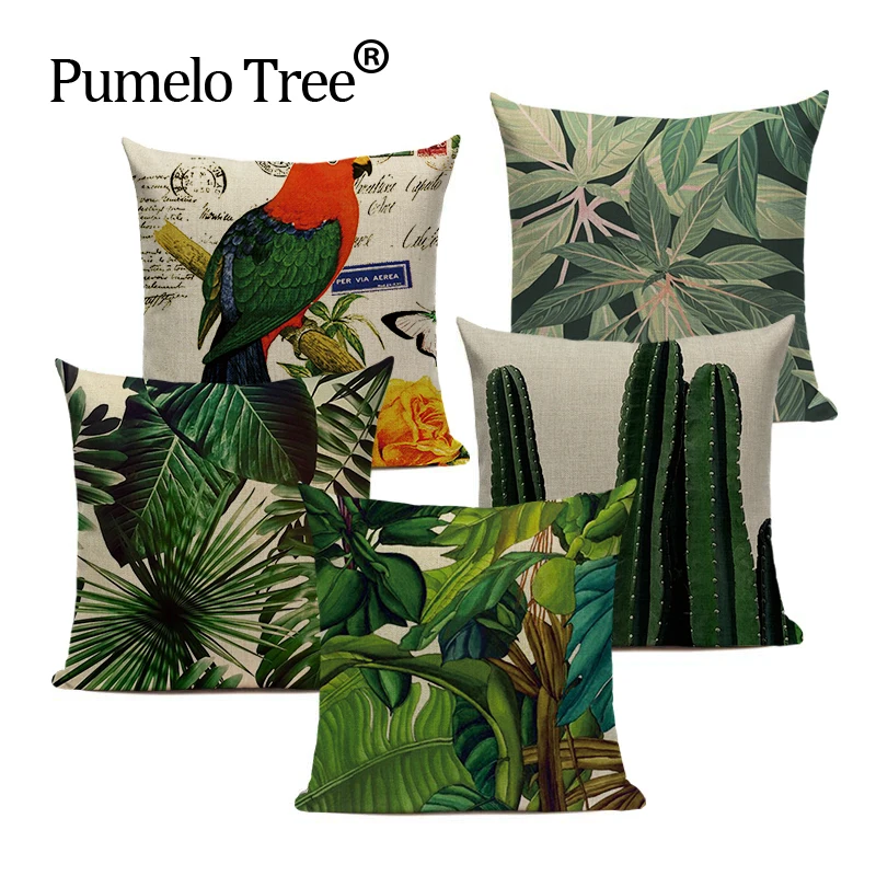 

High Qualitytropical Decoration Pillow Cover Green 45*45 Outdoor Cushions Throw Pillows Plant Cushions Custom Decor Pillowcases