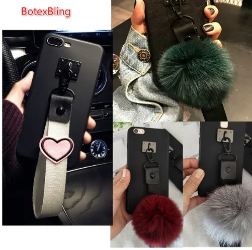 

Luxury fluffy fox fur ball strap hard case for Xiaomi 6 plus 5 5c 5s plus 5X MAX NOTE3 For redmi 4 4X NOTE4 5A 5APlus note5 pro