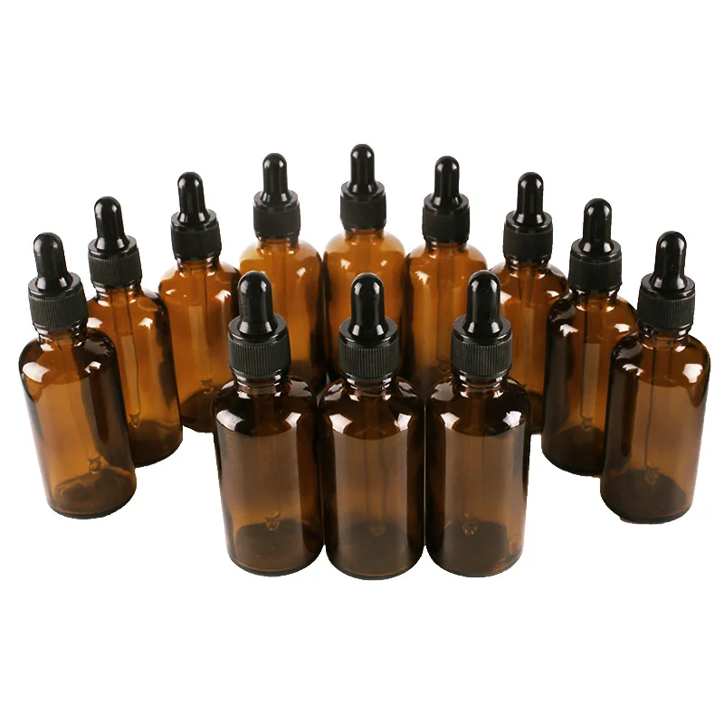 

12pcs 50ml Amber Glass Dropper Bottles with Pipette for essential oils aromatherapy lab chemicals