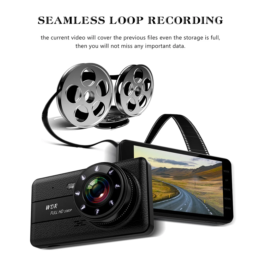 Горячая 4 &quotlcd ips Двойной объектив Автомобильный видеорегистратор FHD 1296P