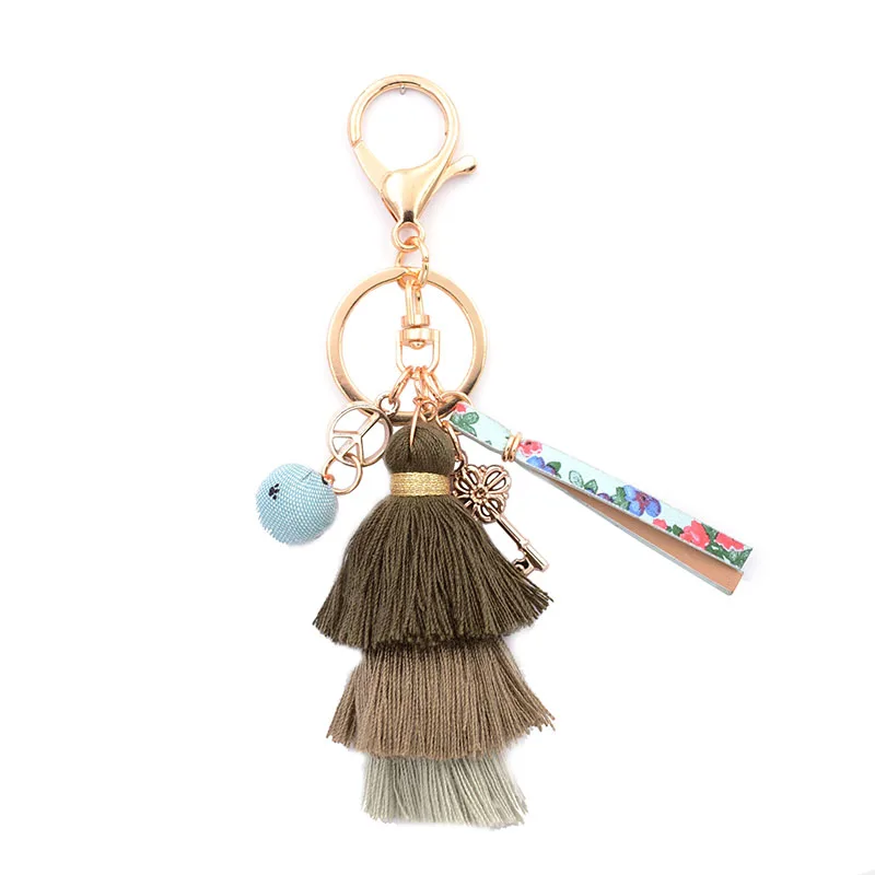 WELLMORE BOHEMIA leather,Cloth ball,key,long tassel colorful alloy Key Chain For Women Girl Bag Keychain wholesale jewelry