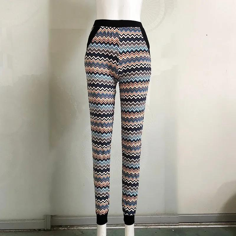 

[aosheng] New Autumn Winter 2018 Fashion High Waist Stitching Large Size Knitted Elastic Jogger Pants Women Contrast Color Y044