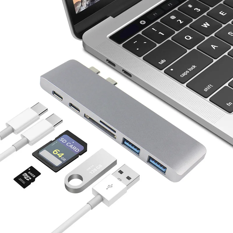 

Dual Type-C HUB To USB 3.0 HDMI Type-C Female Adapter Thunderbolt 3 Type C USB 3.0 Hub For 2016 2017 Macbook Pro TF SD Card