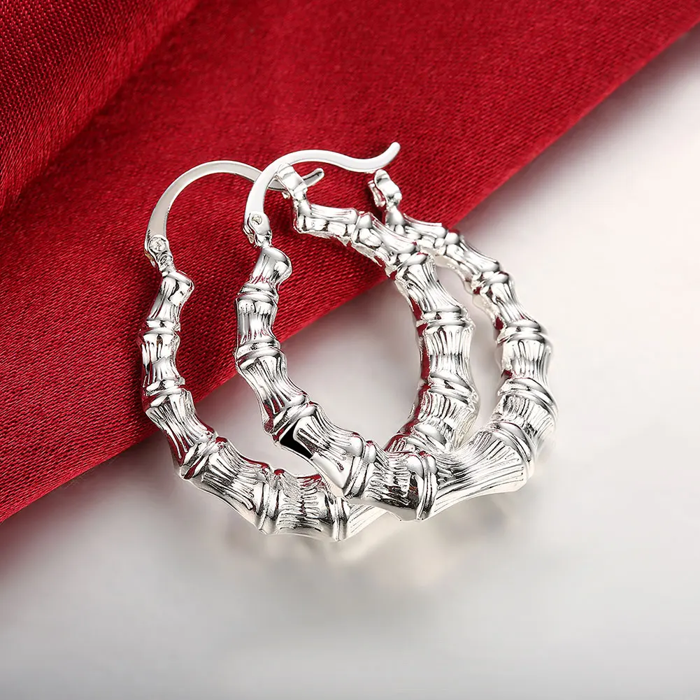 

Free Shipping!!Wholesale Silver Plated Earring,Wedding Jewelry Accessories,Fashion Hollow Round Bamboo Women Earrings