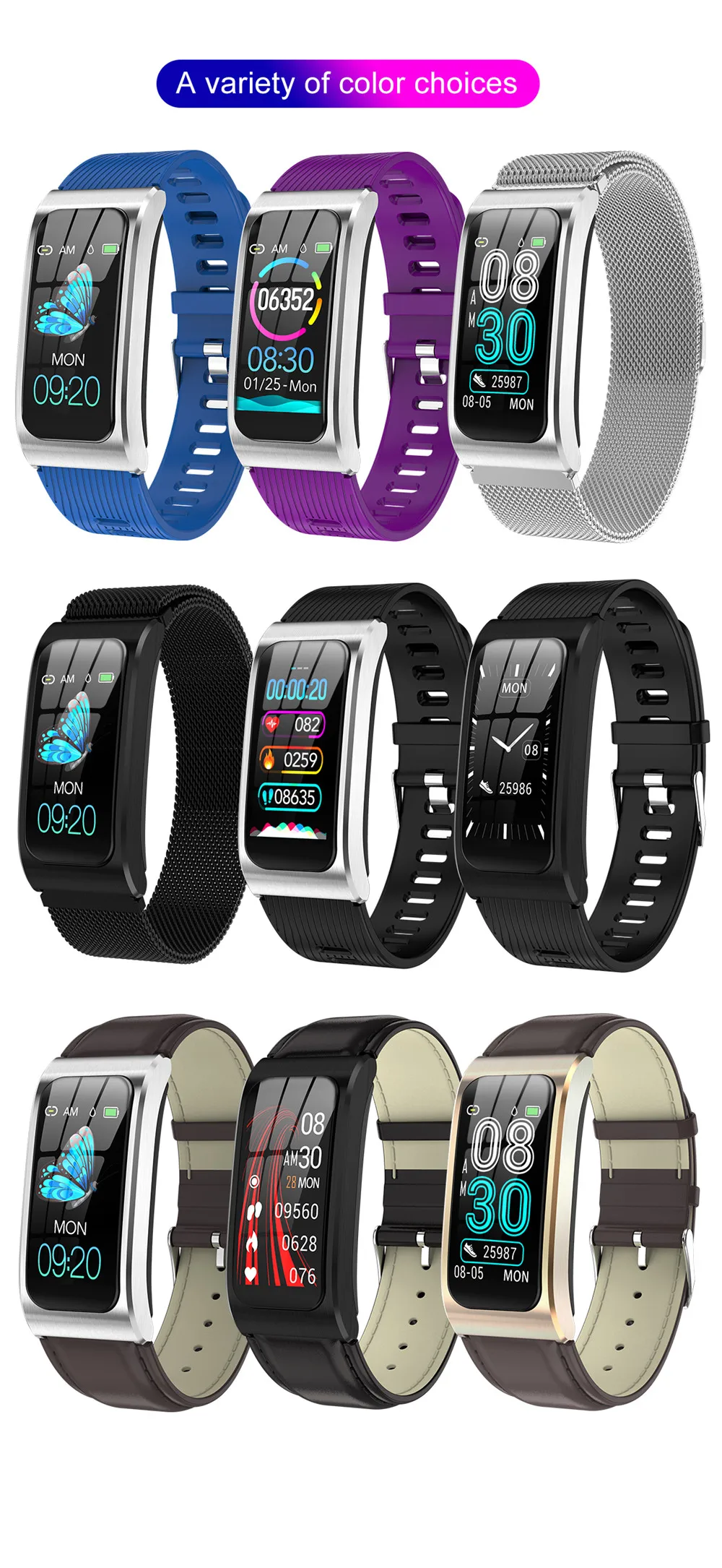 AK12 Smart Bracelet Color Screen IP68 Waterproof Women Smart Watch Heart Rate Monitor Cycle Activity Monitor Sports Band