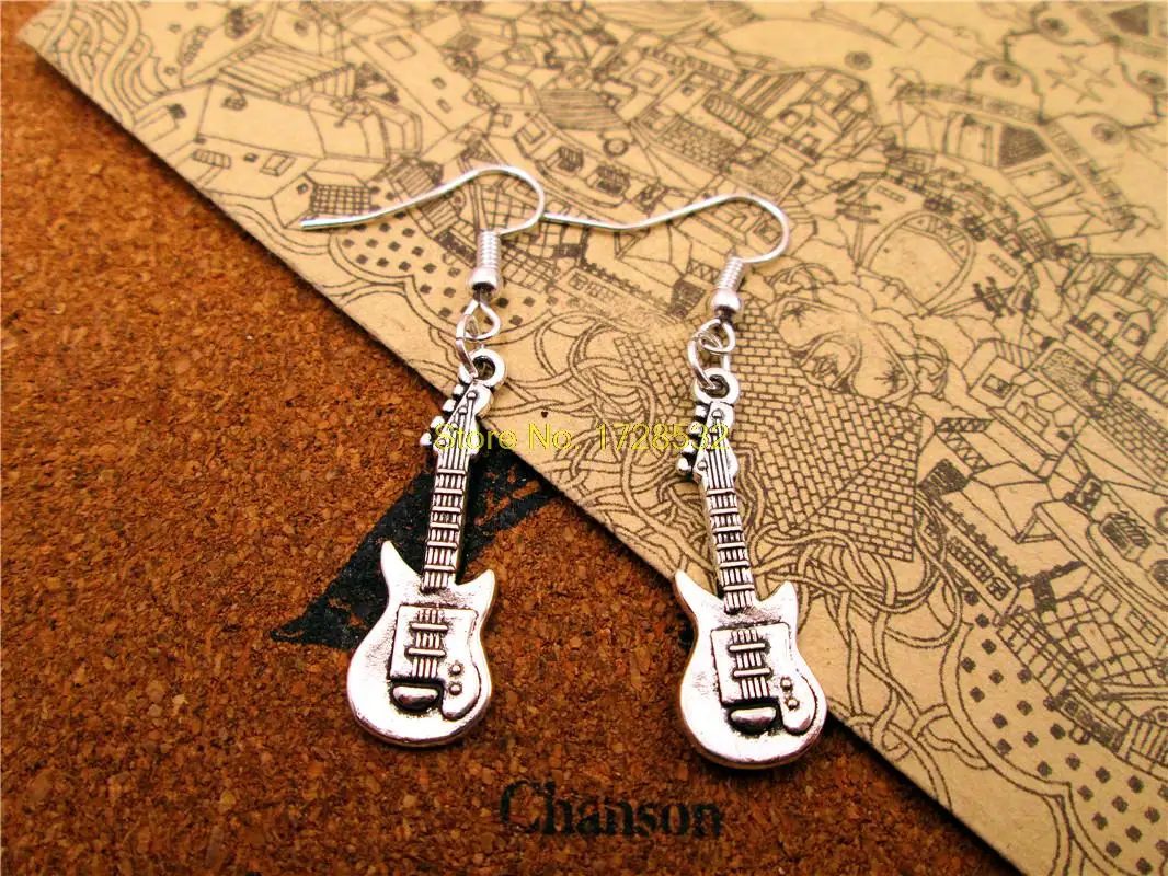

fashion hot sale Antique silver 31*11mm Guitars earring drop pendant dangle earrings