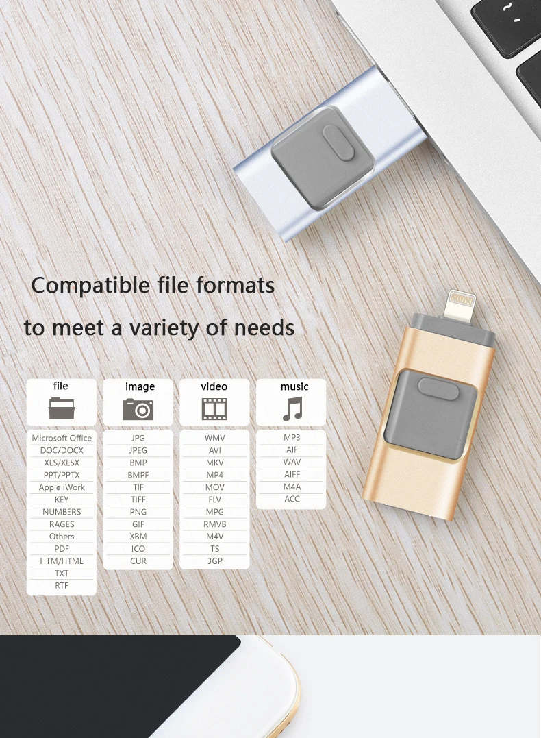 3-в-1 OTG USB 3,0 Flash Drive U диск Memory Stick хранения адаптер USB флеш-накопитель для iPhone Android сотовый телефон компьютеров (128 г)