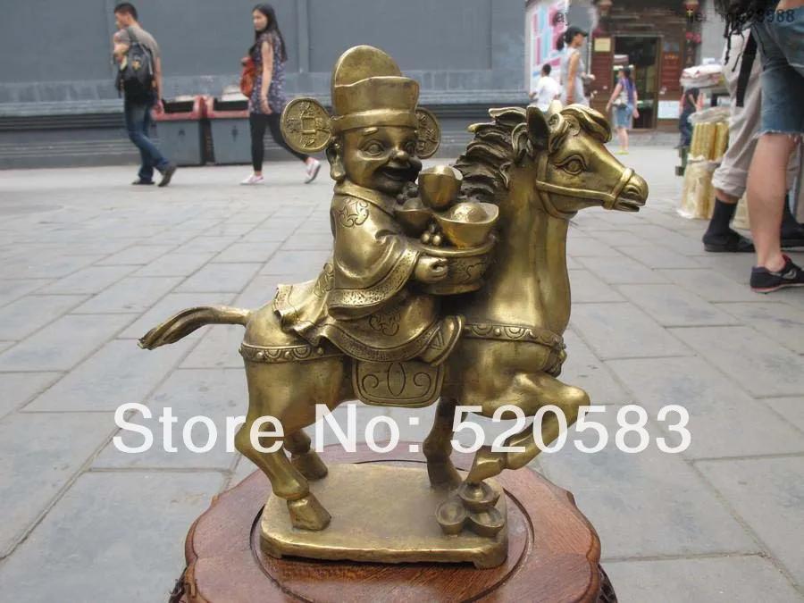 

free China pure Brass carved God of wealth Magistrate Ride Horse Buddha statue fast