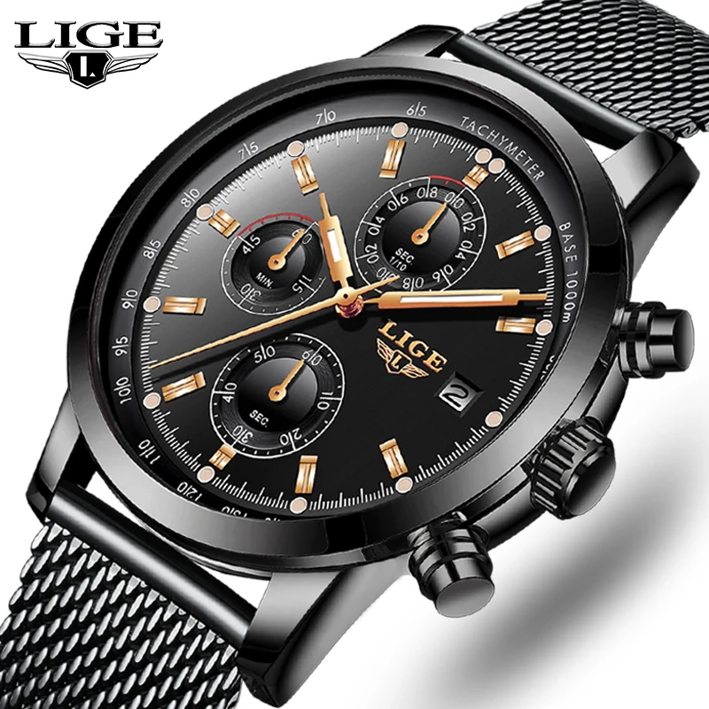 

LIGE Men's Watch Casual Top Brand Luxury Quartz Watch Men Clock Waterproof Fashion Steel Mesh Belt Sports Watch Relogio Masculin
