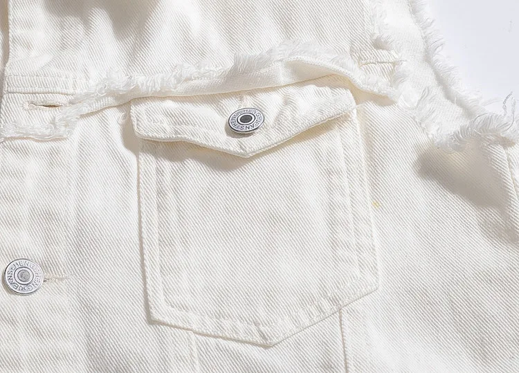 Белый джинсовый жилет для мужчин потертый сплошной цвет Карманы ковбой ленты мужские пальто куртка мода Vinatge повседневная одежда