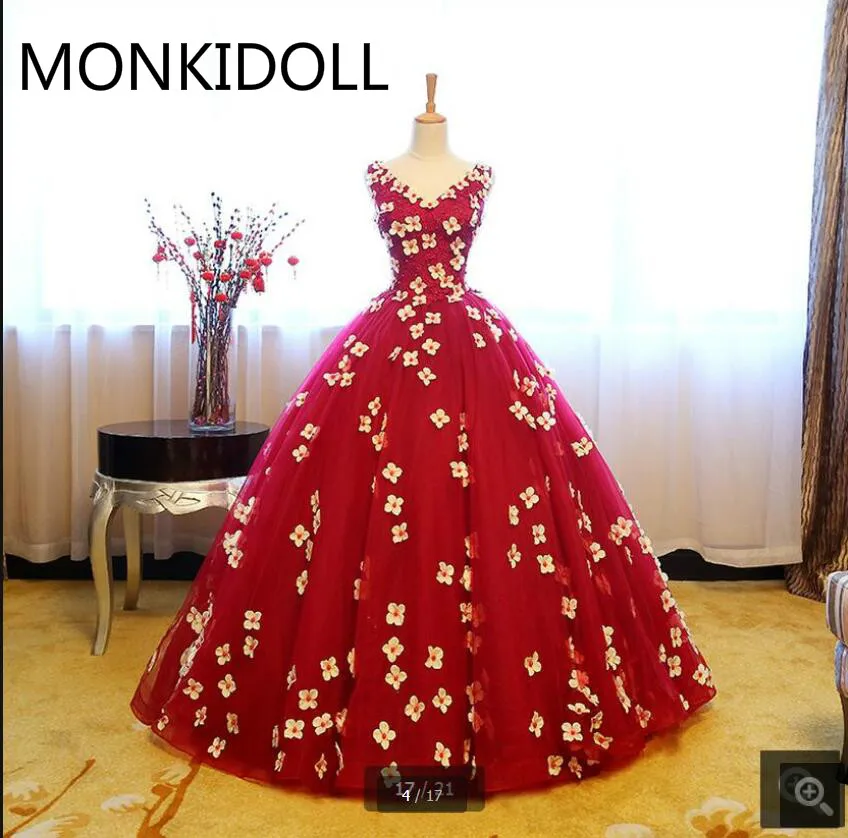 Vestido De Festa бальное платье красное кружевное с цветочной аппликацией для