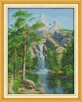 

High mountain and flowing water Cross Stitch Kits 11CT Accurate Printed Embroidery DIY Handmade Needle Work Wall Home Decor