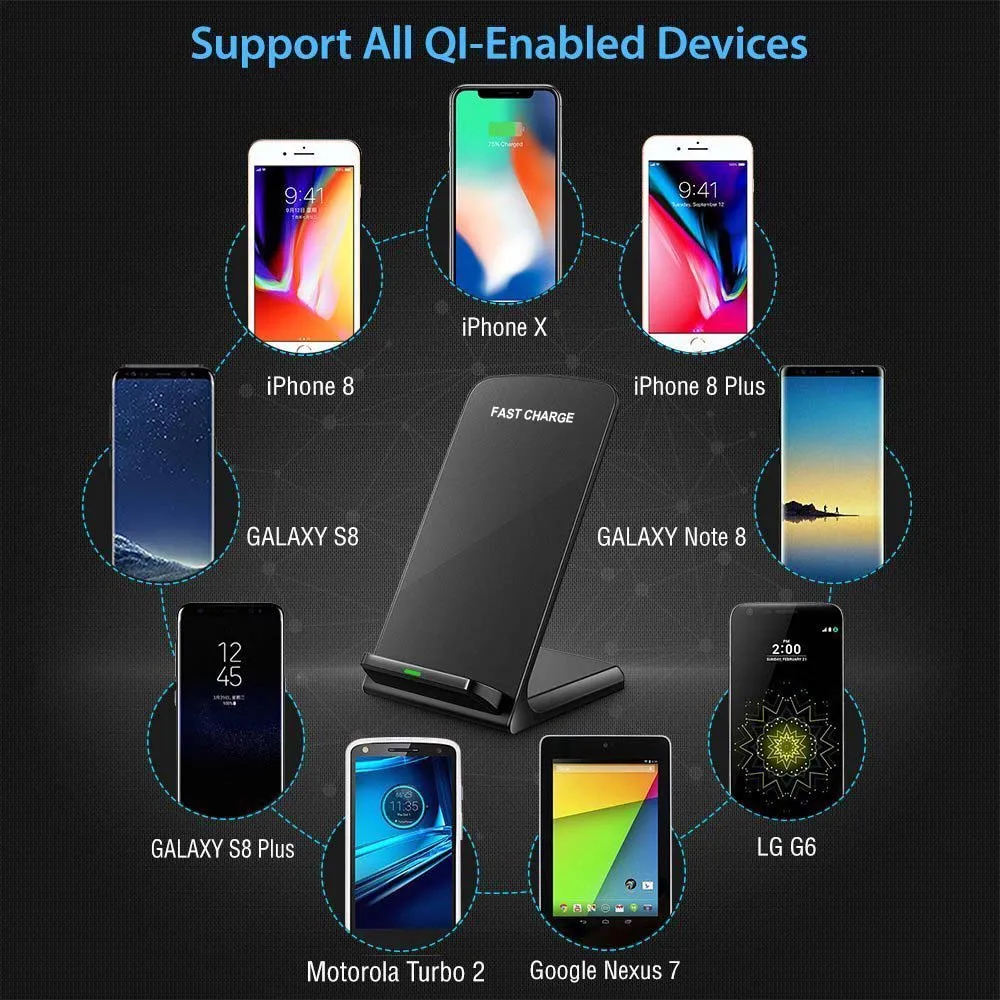 10 Вт Qi Беспроводное зарядное устройство для samsung S9 S8 S7 Note 9 8 быстрая Беспроводная зарядная док-станция для IPhone XS MAX XR X 8 Plus USB зарядное устройство