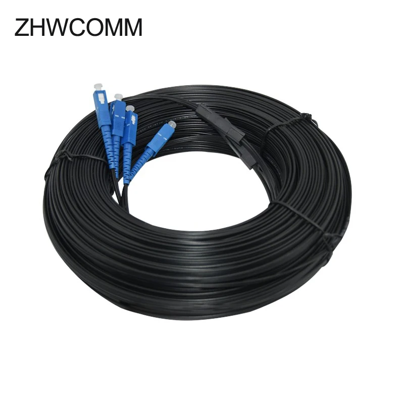 

ZHWCOMM 100M Outdoor Fiber Optic Drop SC Singlemode Duplex Cable Patch Cord SC UPC 2 Core 3steel wire Drop Cable Patch Cord