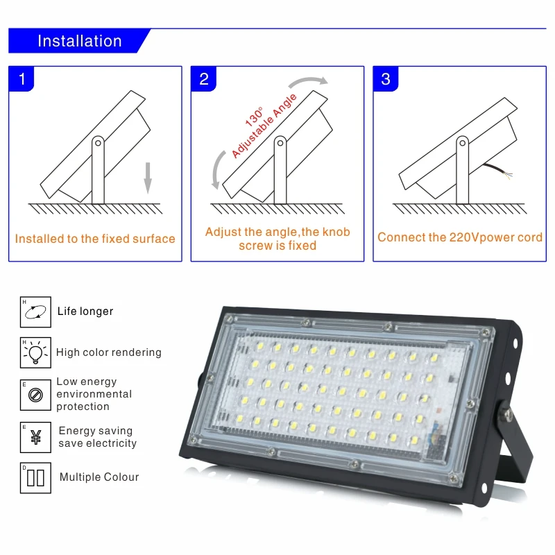 4pcs/lot 50W Led Flood Light AC 220V 230V 240V Outdoor Floodlight Spotlight IP65 Waterproof LED Street Lamp Landscape Lighting