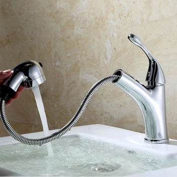 

Bathroom Basin Faucet Water Tap Pull Out Spray Nozzle Solid Brass Single Handle Hot Cold Water Tap Mixer Torneira Cozinha