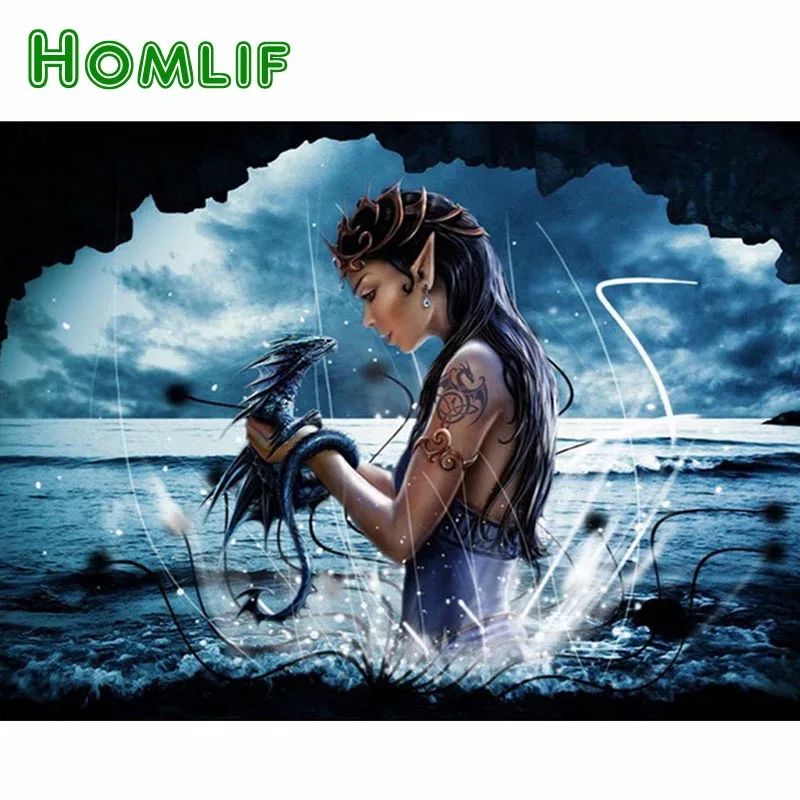 HOMLIF Новое поступление Алмазная вышивка 5D DIY картина девушка Дракон Ангел