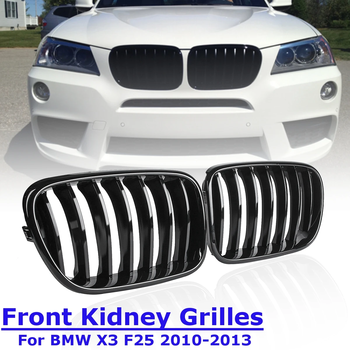 

1 Pair Front Kidney Black Replacement Racing Grills Grilles Gloss for BMW X3 F25 2011 2012 2013 2014