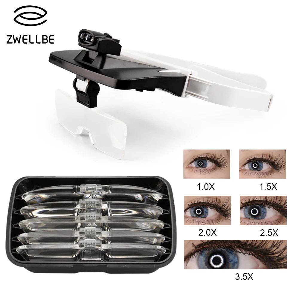 

5 Lens Adjustable Loupe Magnifying Glasses With LED Light Lamp Head Magnifier For Eyelash Extension Magnifier Beauty Makeup Tool