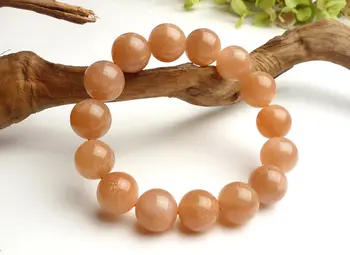 

free shipping Natural Sunstone Orange Moonsotone Crystal Beads Bracelet 14 mm AAA