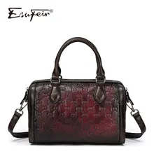 ESUFEIR Натуральная Кожа Тиснение Женщины Сумочка Старинные Роскошные Сумки Марка Повседневная Бостон Сумочка