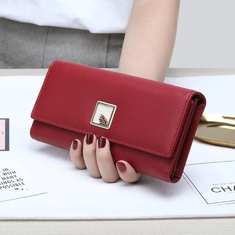 

New Fashion Women Long Clutch Wallet Large Capacity Phone Wallets Leaves Female Purse Lady Purses Card Holder Carteras