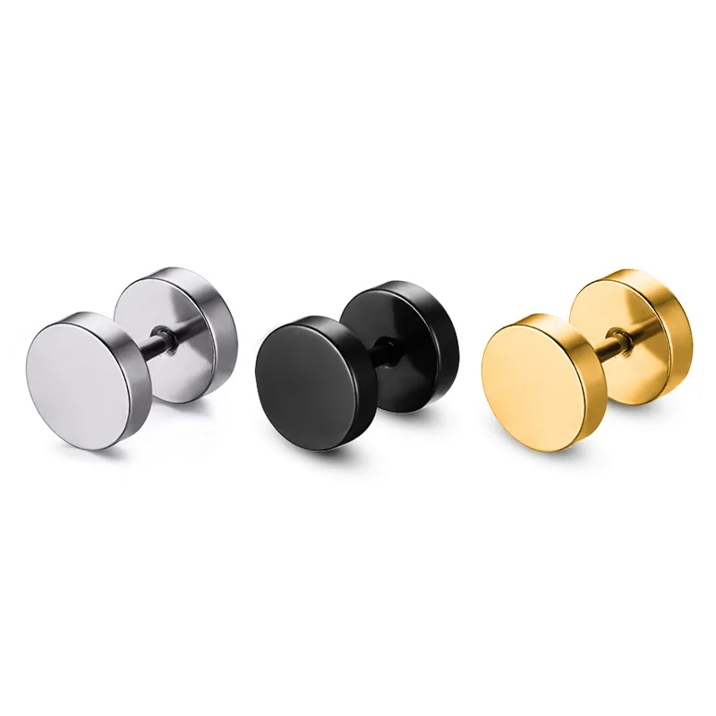 2Pcs Men/'s Women/'s Gold Barbell Punk Gothic Stainless Steel Ear Stud Earrings