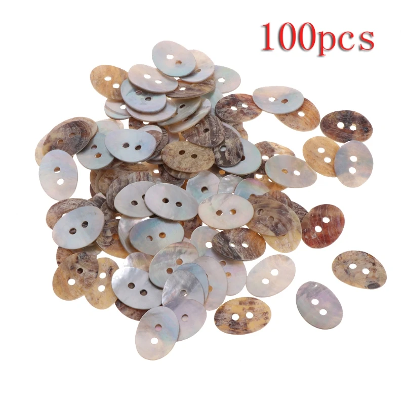 

JAVRICK 100Pcs 18x13mm Natural Shell Tiny Mini Oval Buttons 2 Holes For Sewing DIY Craft