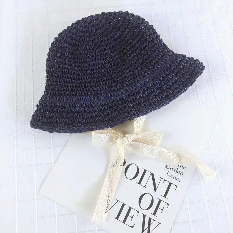 

Children Straw Sun Hat Baby Girls Sunshade Beach Cap Toddler Casual Caps With Lace-Up Design