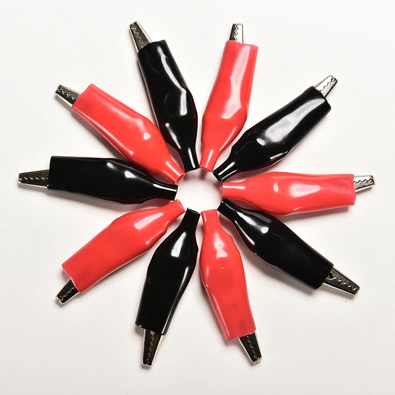 

10 Pcs/lot 44MM Metal Alligator Clip Crocodile Electrical Clamp for Testing Probe Meter Black and Red with Plastic Boot