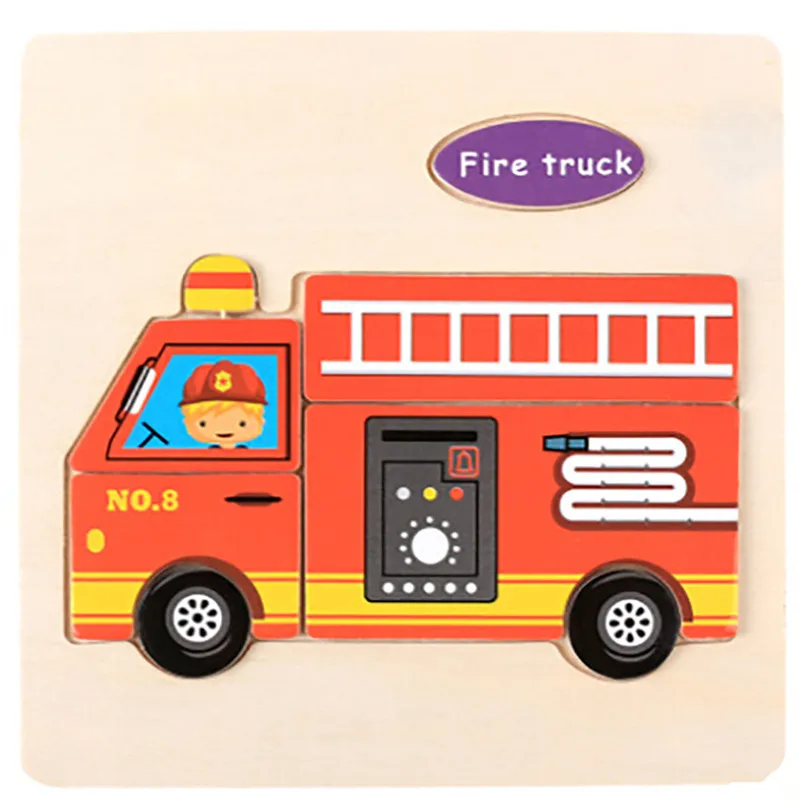 Игрушки трехмерная красочная деревянная головоломка образовательная Игрушка развивающая детская игрушка детское начальное обучение игра дропшиппинг 42 h - Цвет: fire truck