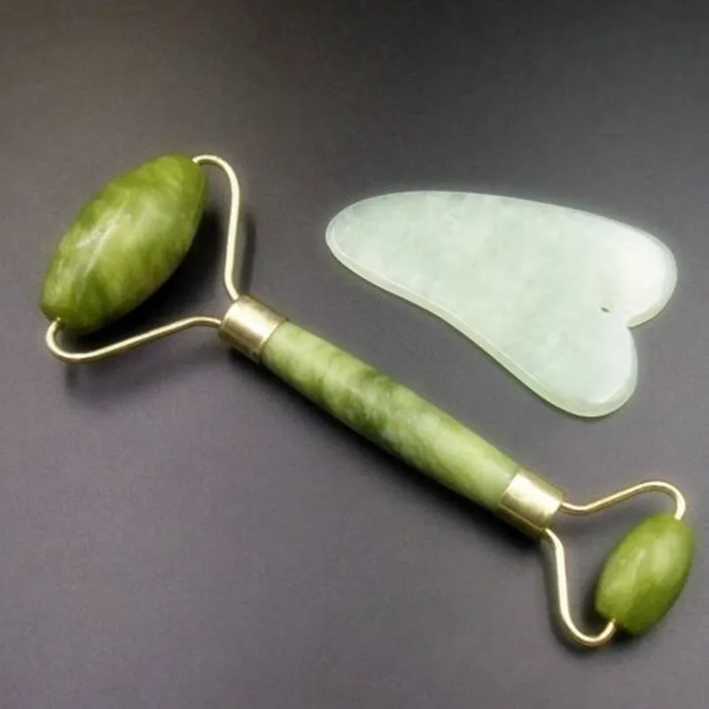 

Dropshipping 2PCS Gua Sha Facial Roller Massager Chinese Medicine Natural Jade Board Scraping Tool