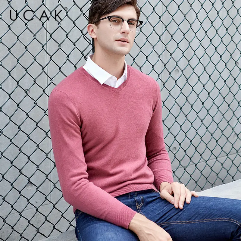 Najtaniej UCAK marka sweter mężczyźni klasyczny dekolt Pull Homme Pure Merino wełniany sweter mężczyźni jesień zima grube ciepłe swetry kaszmirowe U3014