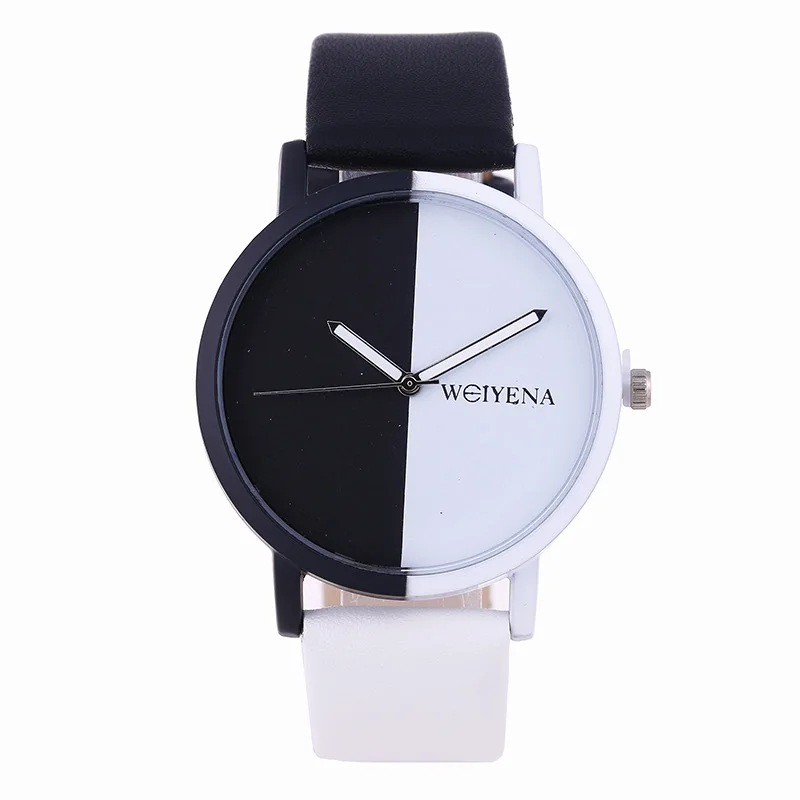

New Fashion Simple style Watch Men Women Creative black white color dial Casual Couple watches Leather Quartz Wristwatch Reloj