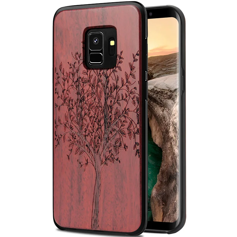 for Samsung S9 case Galaxy plus cover shockproof protective capas coque real Wood carving phone cases |