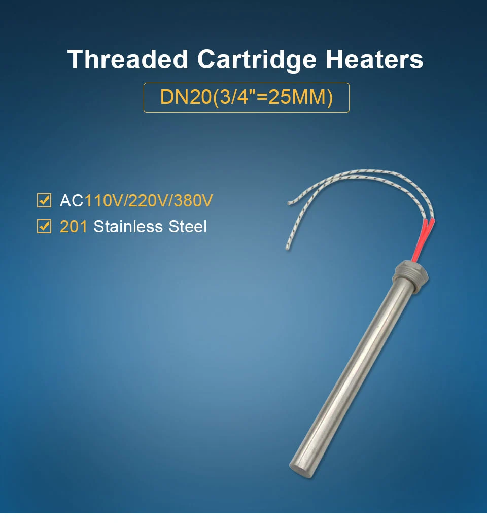 LJXH один DN20(25 мм/3/4 дюйма) из нержавеющей стали с резьбой промышленный картридж электрический обогреватель 1000 W/1500 W/2000 W 16x300 мм 201SUS