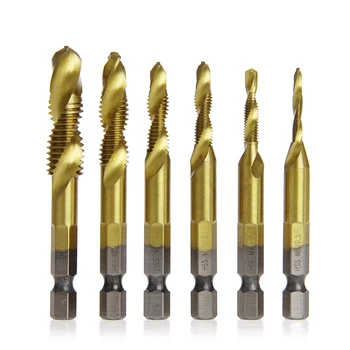 

6 Pcs/Set HSS4241 Titanium Coated Drill Bits Hex Shank Spiral Tap M3-M10