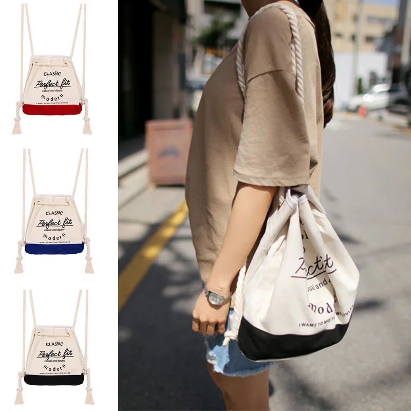 

YILE Cotton Linen Canvas Drawstring Travel Backpack Student Book Bag Print Perfect Fit YF04