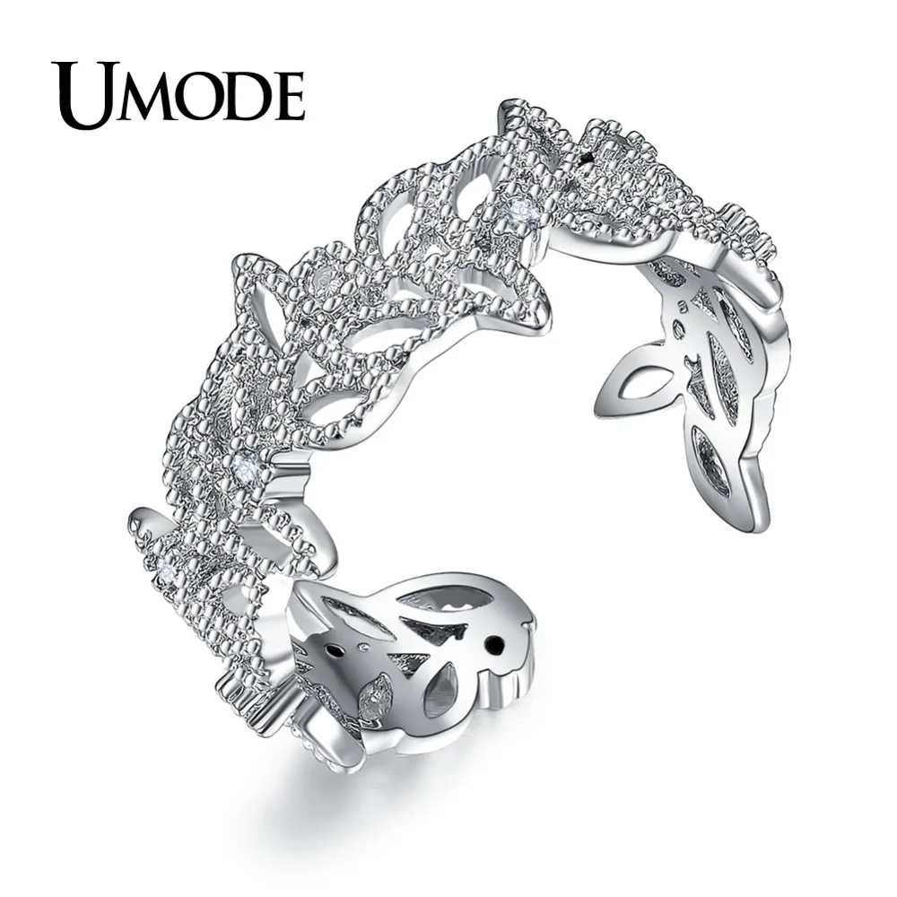 

UMODE Brand New Collection Luxury Olive Leaf Design Open Rings for Women High Quality Fashion Jewelry Crystal Anel Gift AUR0374