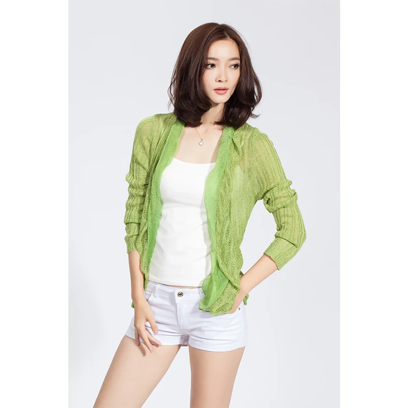 Hand Knitted Shrug Sweaters Women Plaid Pattern Long