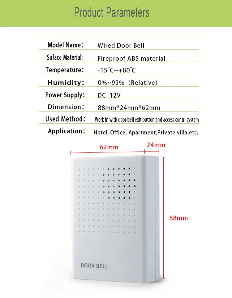 DC 12V Wired Doorbell Vocal Ding Dong For Access Control System-3