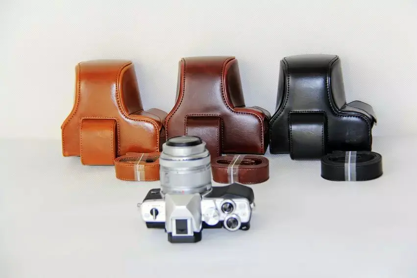 New Pu Leather Camera Case Bag For Olympus EM10 Mark II EM10 III EM10 II EM10 Mark III Camera Bag Cover With Strap