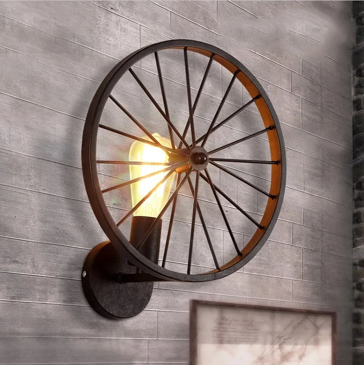 Rusty Wheel Bar Освещение железные Настенные светильники Лофт промышленный креативный