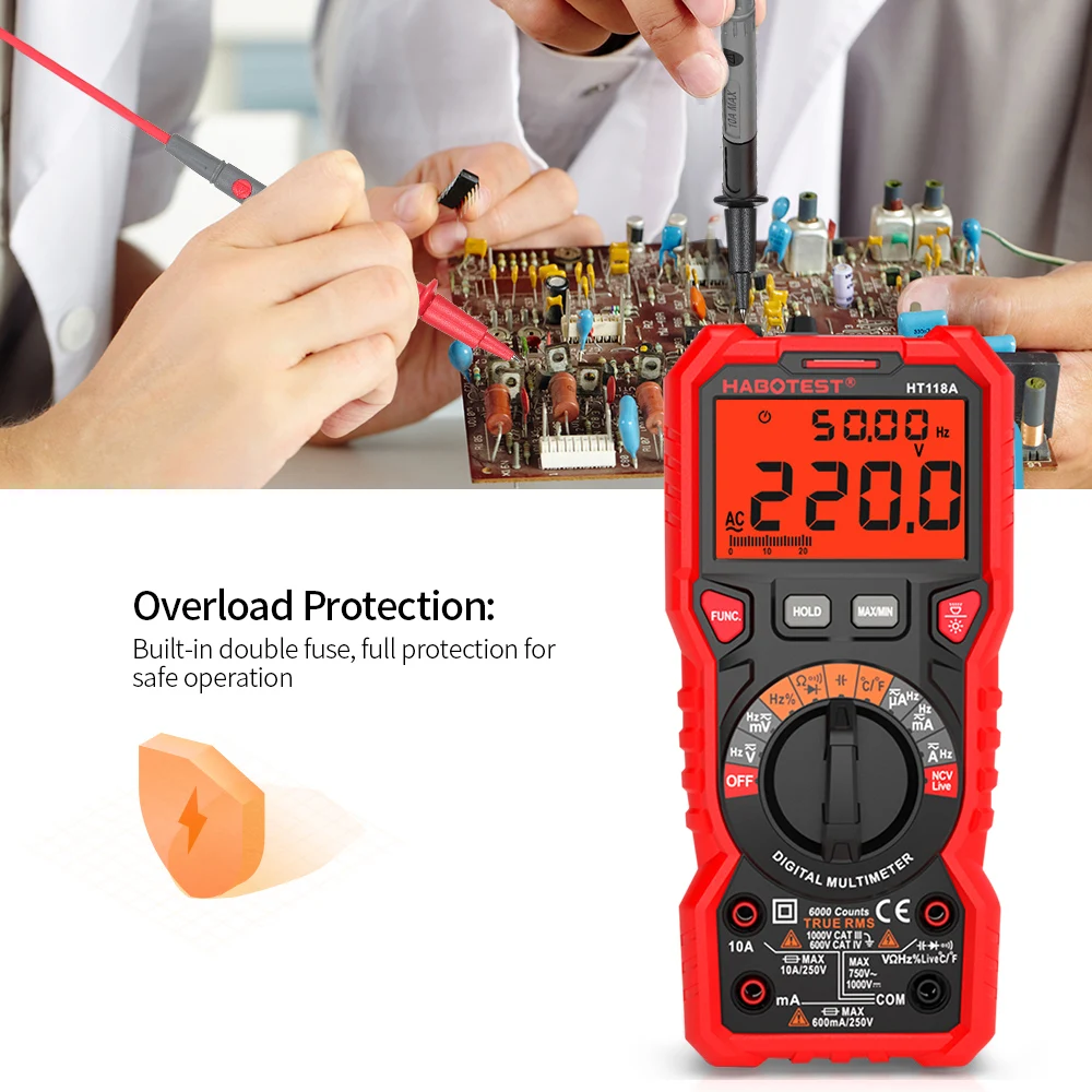 

2019 New Digital Multimeter 2 Color Backlight Overvoltage Current Orange Light Prompt Probes Input Jack Indication ESR Tester