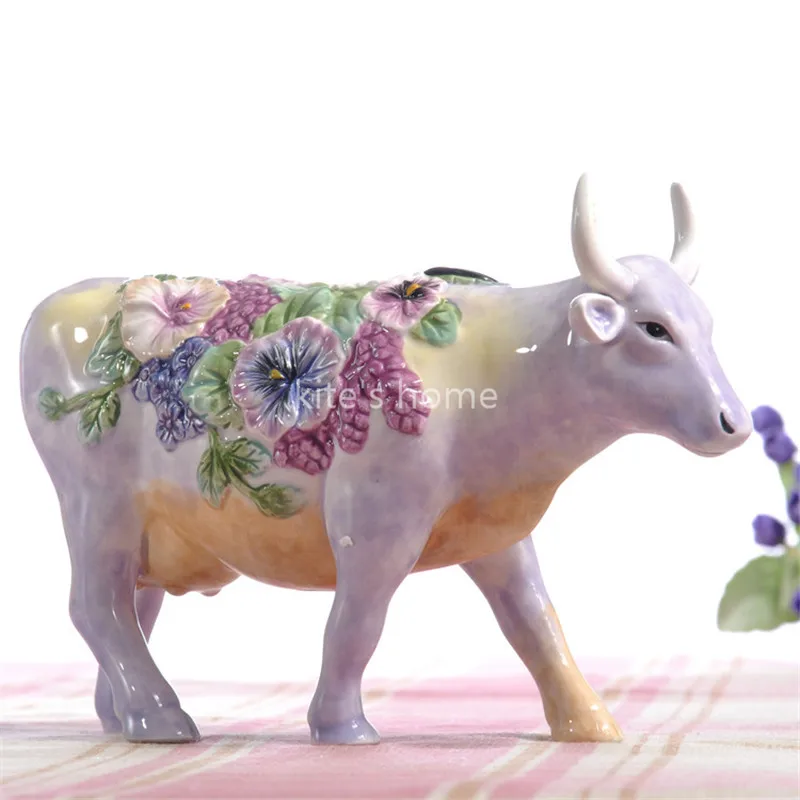 Flores Vaca Gado Touro Estatueta de Cerâmica