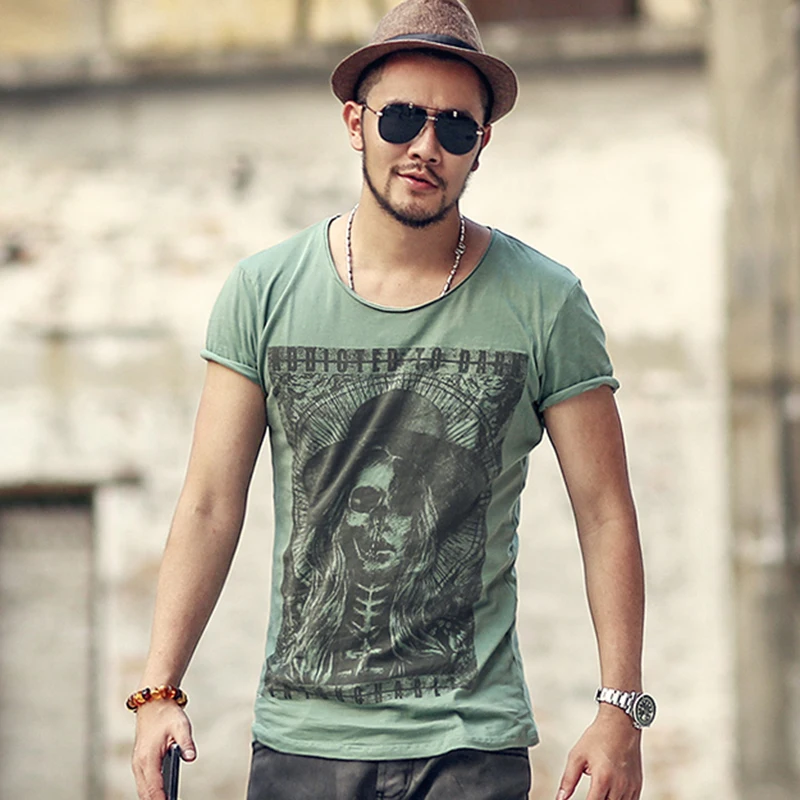 Summer new Gothic dark pattern printing men's Slim fit short-sleeved Cotton T-shirt men's short-sleeved brand men clothing T4349